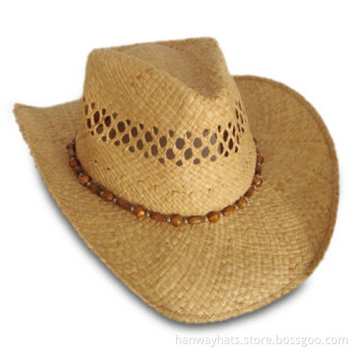 Women's Paper Straw Cowboy Hat in New Style 2012 Fashion, with Shell/Bead Trim and Fray Edge